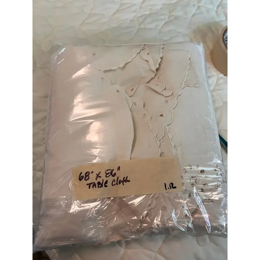 vintage cut thread work embroidery cotton white tablecloth or bed cover